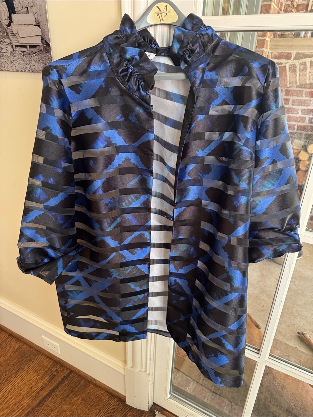 Joseph Ribkoff Black and Blue Open-Front Jacket - 16